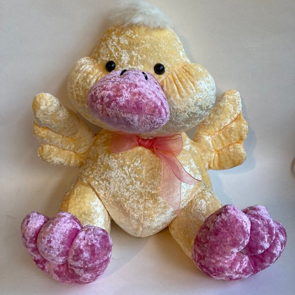 Vintage DanDee Dan Dee Duck Plush Stuffed Animal Easter Chick Yellow Pink Fleece - Picture 1 of 10